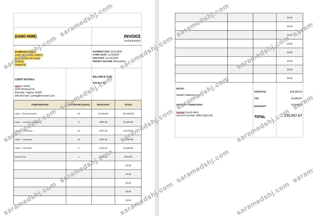 Service Tax Calculation Invoice Template